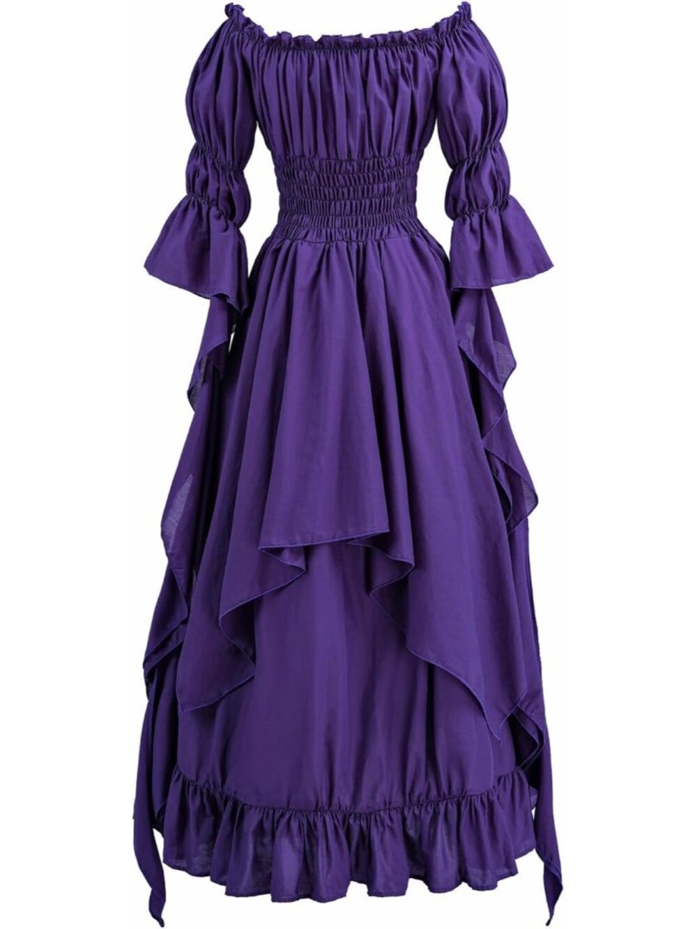 Women's Purple Medieval Costume Victorian Peasant Gothic Fairy Witch Dress - Picture 2 of 6